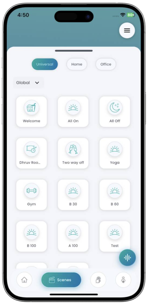 SmartNode app scenes screen